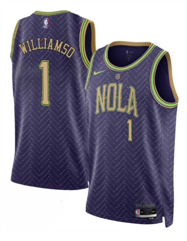 Men%27s New Orleans Pelicans #1 Zion Williamson Purple 2024-25 City Ediiton Stitched Jersey Dzhi